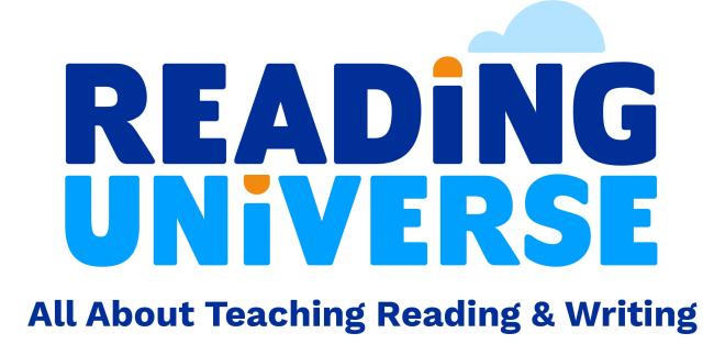 Reading Universe logg with tagline: All About Teaching Reading & Writing