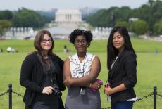 PBS Student Reporting Labs journalists in front of Lincoln Memorial in Washington, D.C.