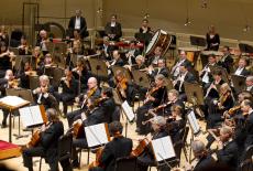Wide photo of Chicago Symphony Orchestra during performance.