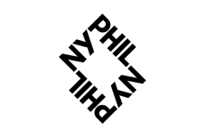 NY Phil logo with text arranged in diamond shape.