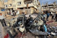 Aftermath of an Israeli strike on a car in Gaza City