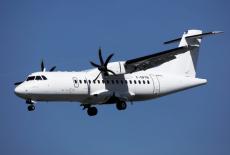 An ATR 42-500 aircraft, operated by Chalair Aviation, lands at Orly Airport near Paris