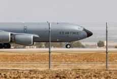 FILE PHOTO: A US Airforce Boeing KC-135 Stratotanker taxies at the Moron Air Base in Moron de la Frontera, southern Spain