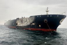 Damage to the Kuwait-flagged Al-Salmi crude oil tanker, following a reported strike