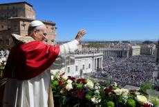 Pope Leo XIV delivers his "Urbi et Orbi" message from the main balcony of St. Peter's Basilica, on Easter Sunday, at the V...