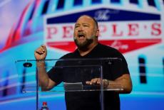 Far-right radio host Alex Jones speaks at an event held by the national conservative political movement, 'Turning Point' i...