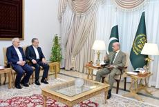 Pakistan's Prime Minister Shehbaz Sharif meets with Iranian Foreign Minister Abbas Araqchi in Islamabad
