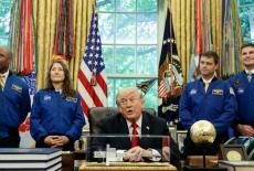 U.S. President Donald Trump meets Artemis II astronauts in the Oval Office at the White House in Washington