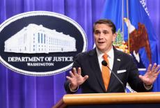 Acting U.S. Attorney General Todd Blanche and Assistant Attorney General for the Fraud Division Colin McDonald hold a pres...