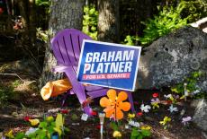 Election signs for Democratic Senate candidate Graham Platner