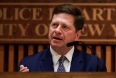 Press conference following arrest of suspects charged with igniting IEDs near Mamdani's home, at NYPD headquarters in New ...