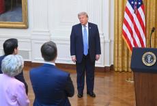 U.S. President Donald Trump addresses the nation from the White House in Washington