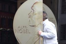 A visitor enters the Nobel Prize Museum on the day the winner of the 2026 Nobel Prize in Literature is announced in Stockholm