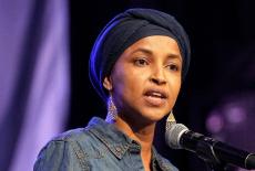 FILE PHOTO: U.S. Representative Ilhan Omar (D-MN) speaks during a campaign rally for Minnesota Lt. Gov. Peggy Flanagan