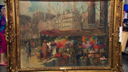 Appraisal: G. Lapchine "The Flower Market" Oil, ca. 1935: asset-mezzanine-16x9