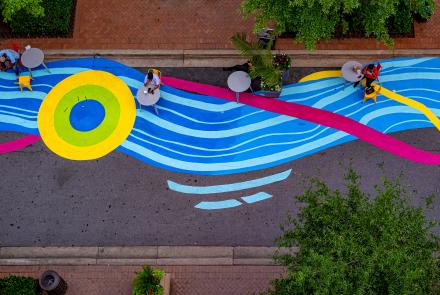 Overhead view of painted streets