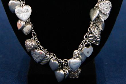 Appraisal: Victorian Puff Heart Charm Necklace, ca. 1895: asset-mezzanine-16x9