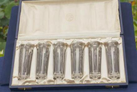Appraisal: Lalique Six Figurines Glass Goblets with Box, ca.: asset-mezzanine-16x9