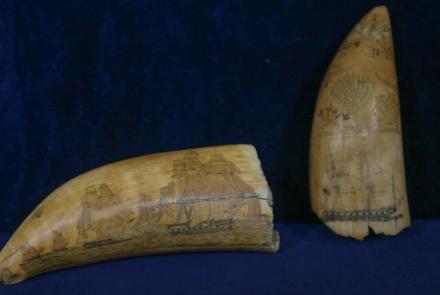 Appraisal: Two Scrimshaw Whale Teeth, ca. 1840: asset-original