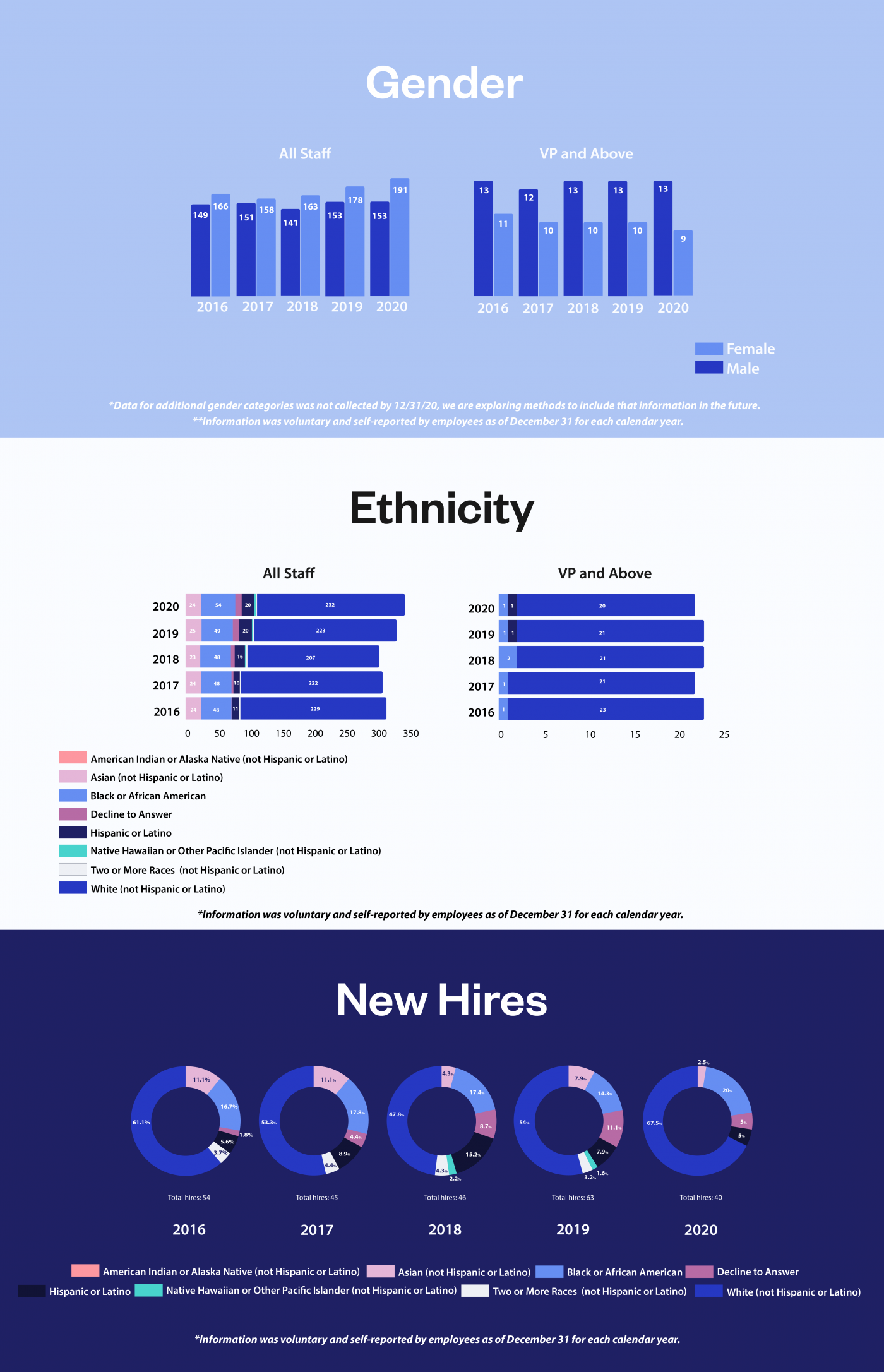 Graphs and charts of employee diversity statistics 