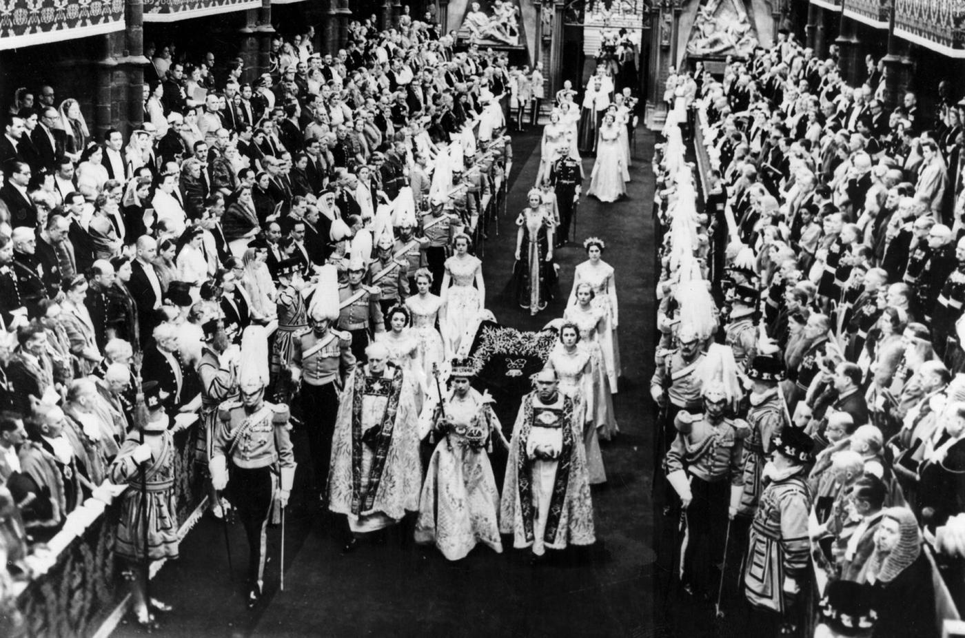 A processional down Westminster Abbey for the coronation of Queen Elizabeth II