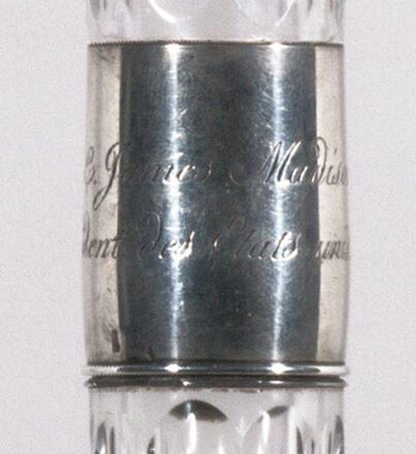 The silver joint is engraved with Madison’s name, title, and the year of its manufacture, 1813