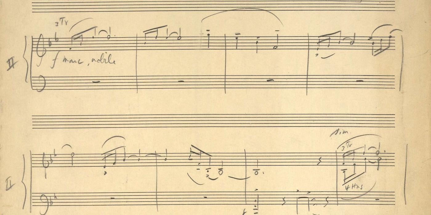 First page from the piano sketch of Copland's Fanfare for the Common Man. Library of Congress, Music Division.