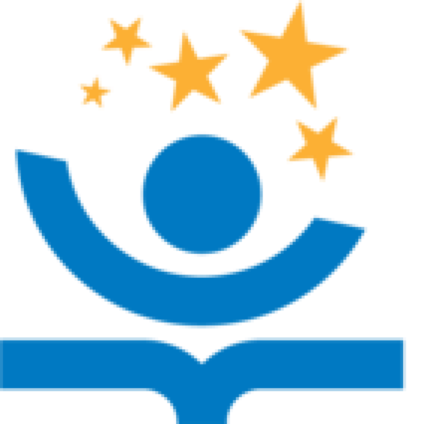 the logo for Dumbarton concerts, gold stars are over a blue circle and blue half circle