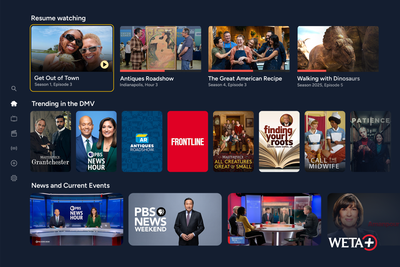 An example of the WETA+ home screen
