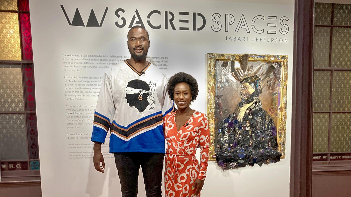 WETA Arts host Felicia Curry with artist Jabari Jefferson at the Banneker-Douglass-Tubman Museum