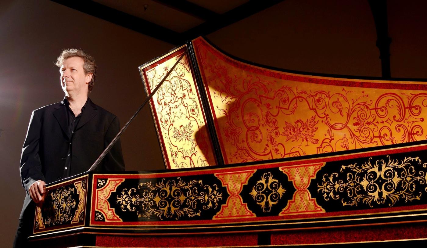 Festival artistic director Carsten Schmidt with a German harpsichord, circa 1740. Image (c) Pat Jarrett