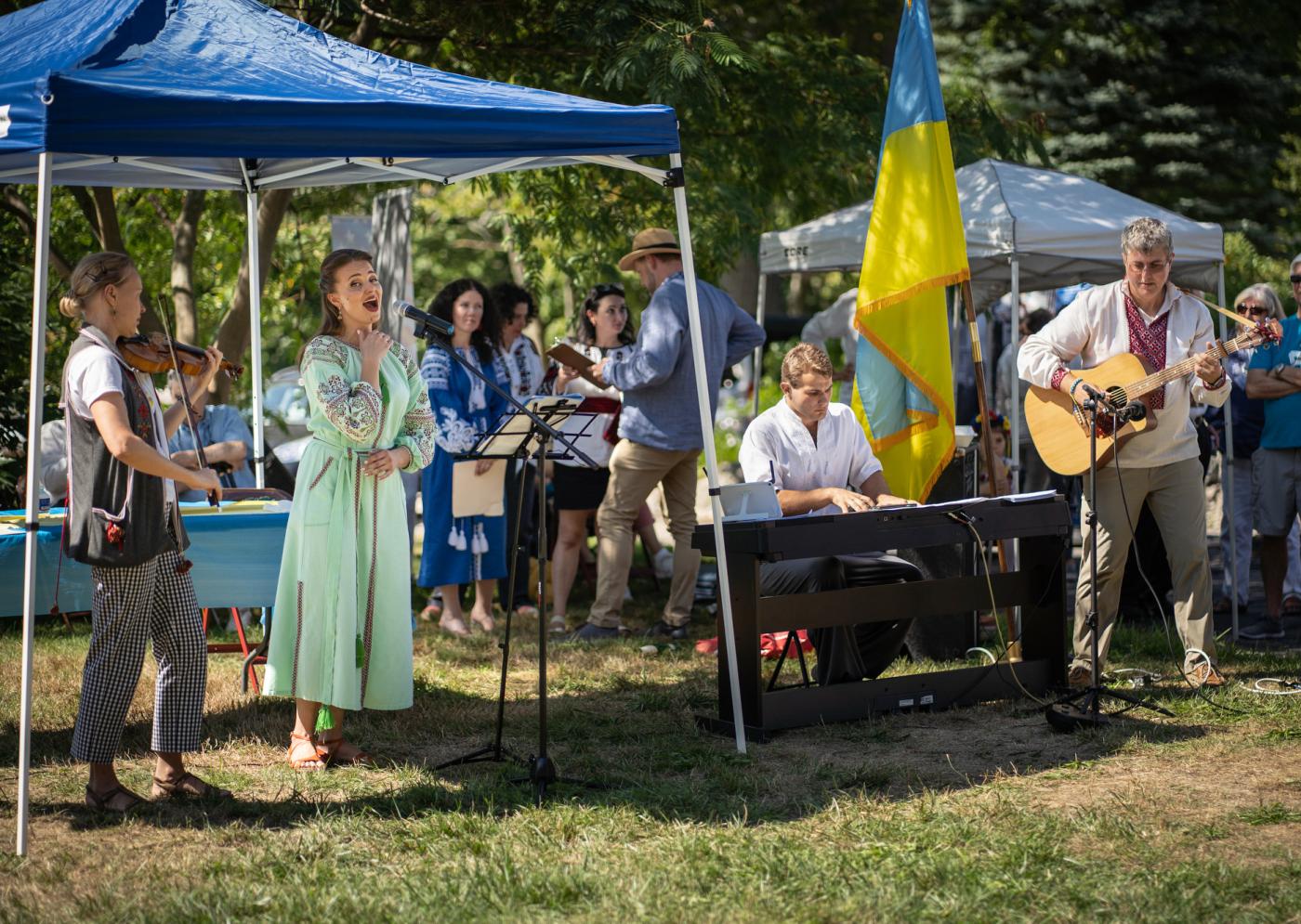 Olha Abakumova sang her country's national anthem at the Ukrainian Independence Day celebration held in August at Christ the King Ukrainian Church in Boston.