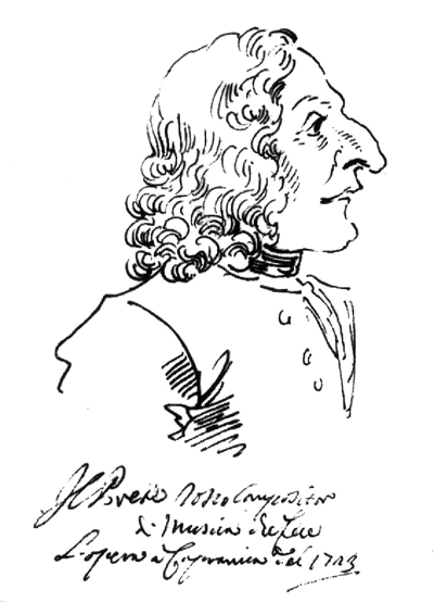 A caricature of Vivaldi done in ink on white paper